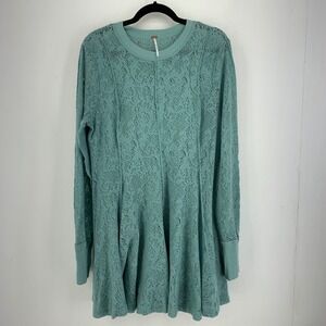 Free People Large Crochet Lace Coffee In the Morning Tunic Top Boho Sheer Spring